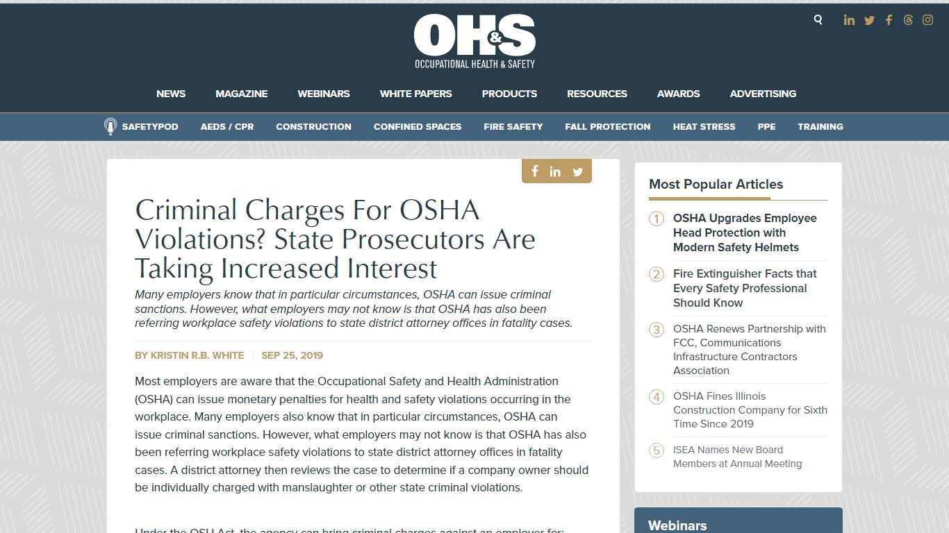 Criminal Charges For OSHA Violations? State Prosecutors Are Taking ...